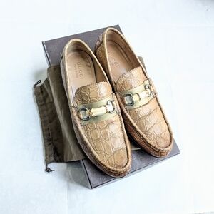 Gucci Horsebit Loafers Brown Crocodile Men US 9 Leather Bamboo